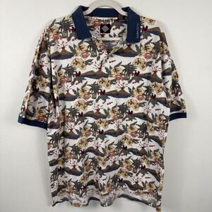 Tabasco Sportswear Mens XL Vtg Tropical Volcano Polo Shirt White Cotton Pique